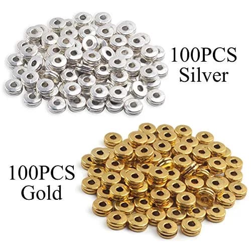 Aylifu Metal Spacer Beads 6mm (0.24 inch) Flat Round Disc Rondelle Spacer Beads for Jewelry Making - Silver & Golden (200pcs) thumbnail 2