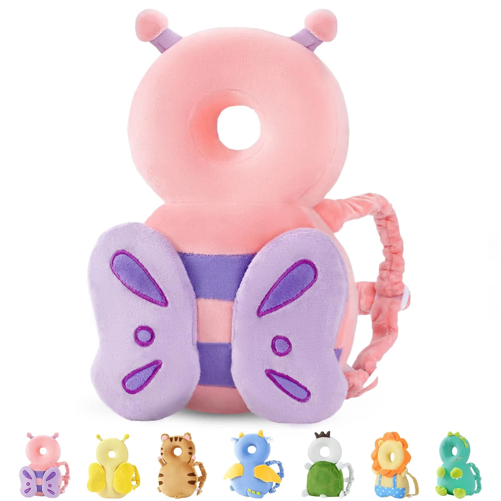 JunNeng Baby Head Protector Backpack for Walking Crawling, Pink Butterfly | Soft, Breathable & Impact-Relief for Babies