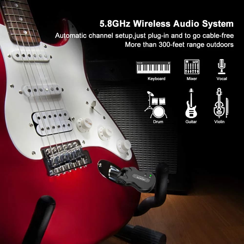 LEKATO 5.8GHz Wireless Guitar System Transmitter & Receiver | 24-Bit Audio, <6ms Latency, 300ft Range - view 3