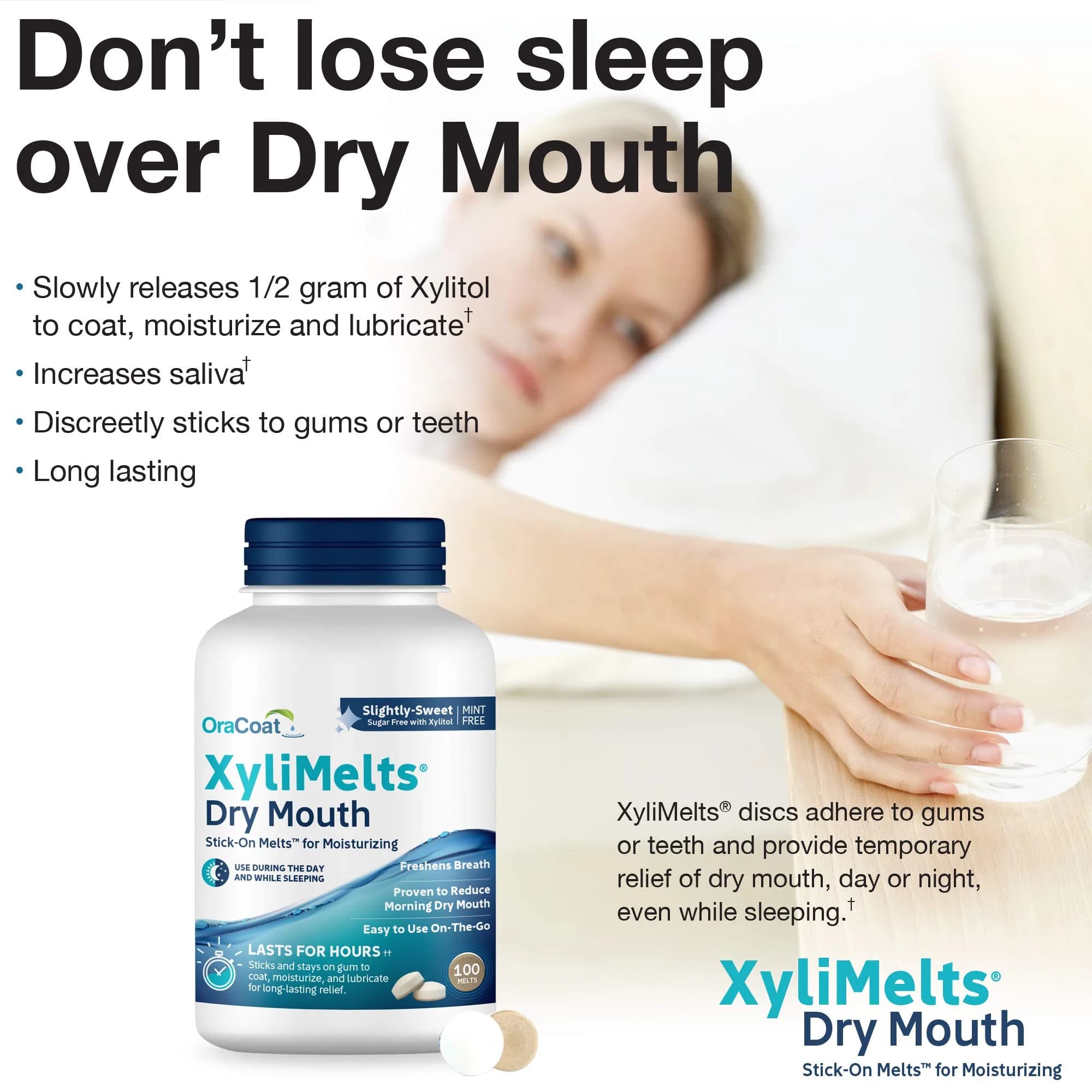 Oracoat XyliMelts Dry Mouth Discs - Slightly Sweet Flavor for 8-Hour Nighttime Relief - view 4