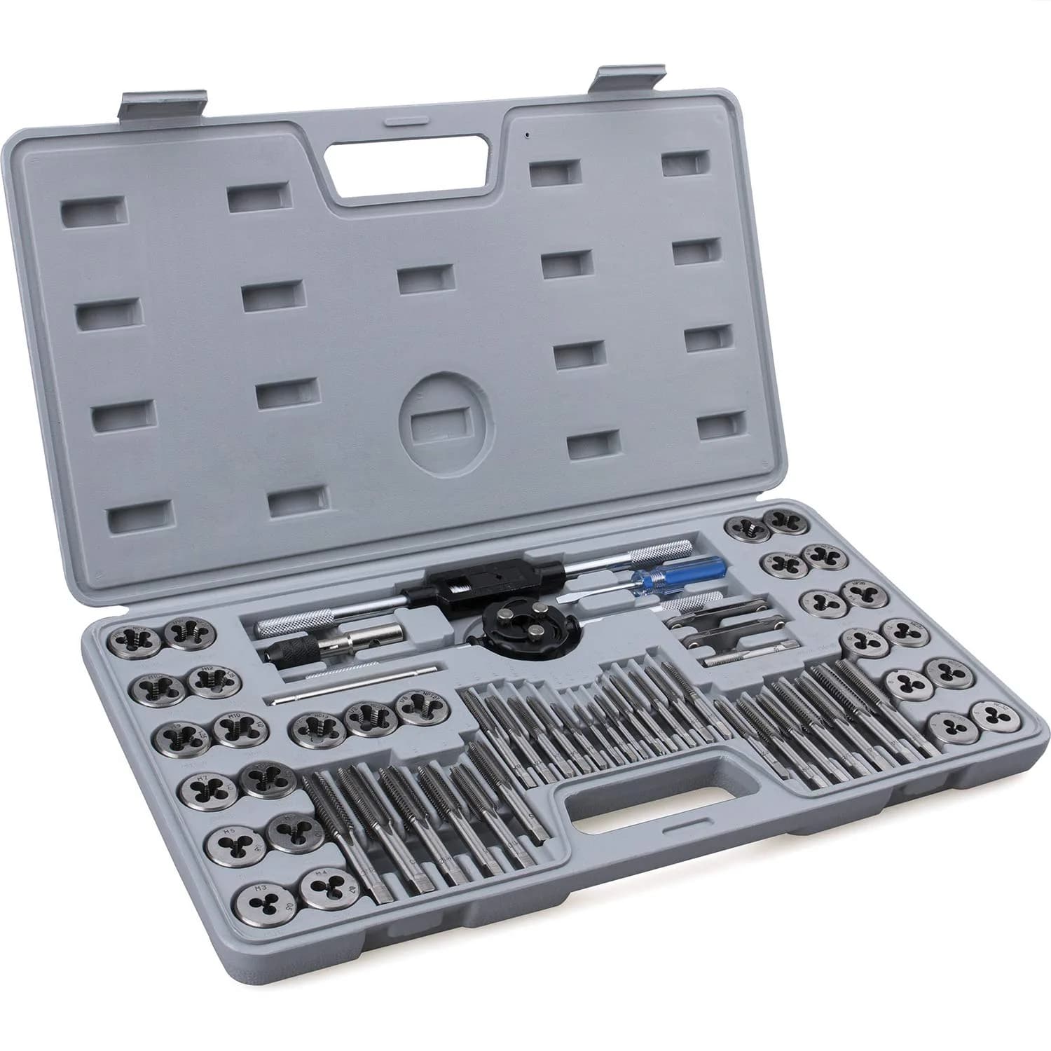 EFFICERE 60-Piece Tap and Die Set | Metric M3-M12 & SAE #4-1/2" Inch Threads | Includes 27 Taps, 27 Dies, Wrenches, Case
