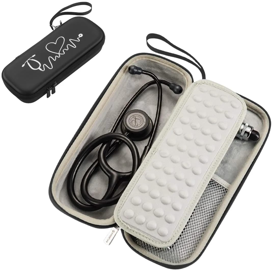 caseling Pink Stethoscope Case with ID Slot & Pockets | Fits 3M Littmann Classic III, Lightweight II S.E, MDF Acoustica | Hard EVA Holder for Nurses (10.8" L x 4.1" W x 2.4" H) — Black - Pu Leather