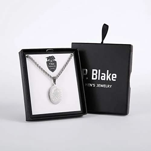 P. BLAKE Saint Christopher Medal Necklace for Men, Silver Stainless Steel Pendant Chain | Religious Travel Protection Jewelry thumbnail 6