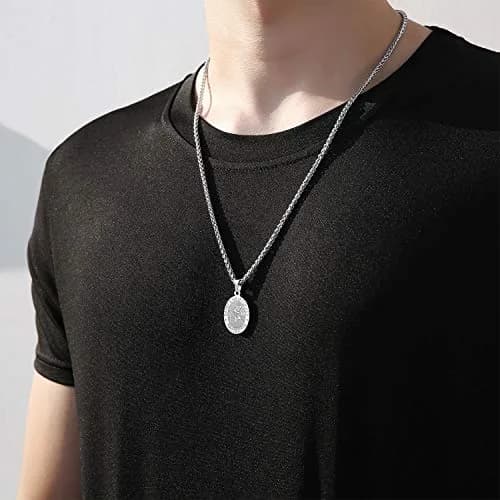 P. BLAKE Saint Christopher Medal Necklace for Men, Silver Stainless Steel Pendant Chain | Religious Travel Protection Jewelry thumbnail 2