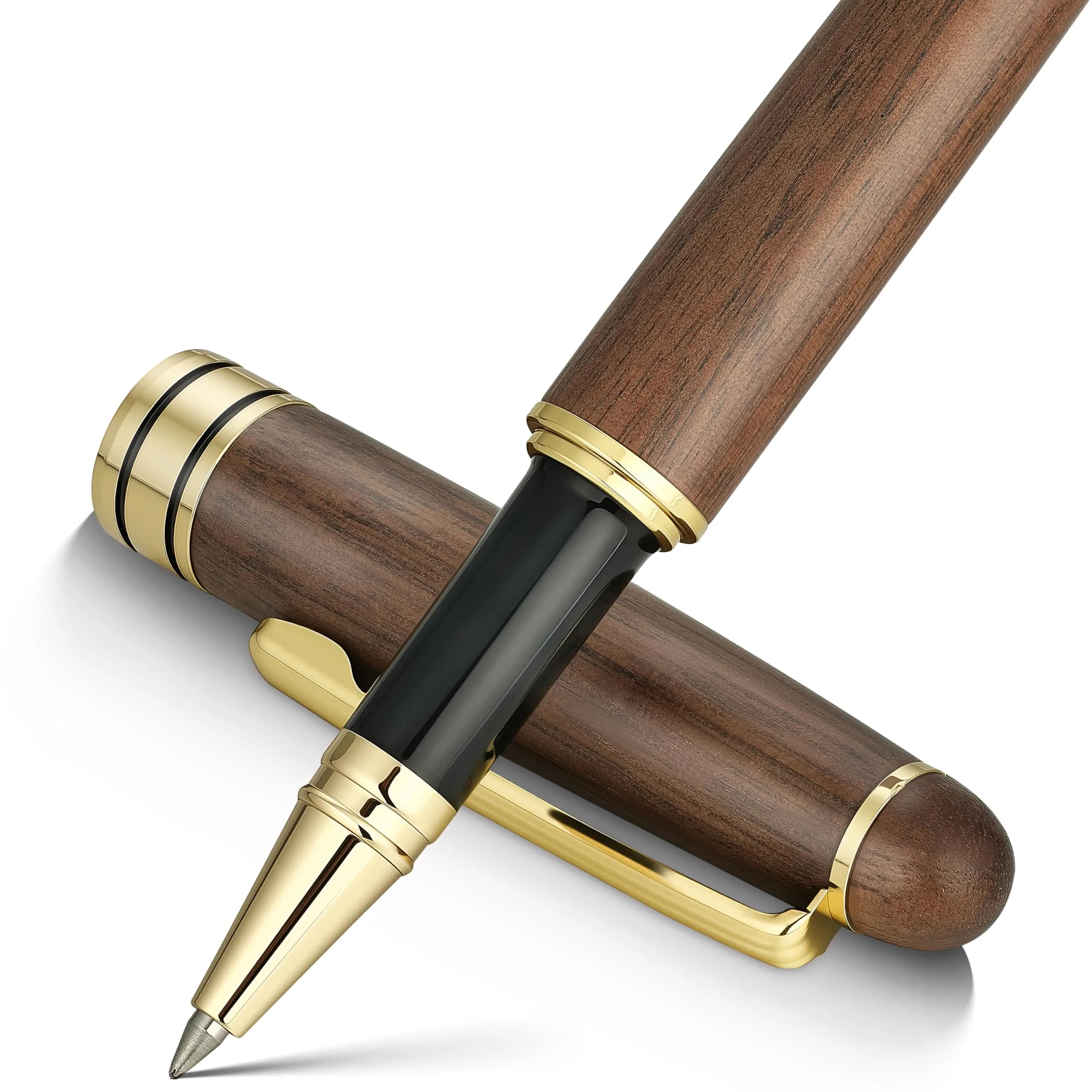 BEILUNER Walnut Wood Rollerball Pen Set | Vintage Handcrafted Writing Instrument for Professionals & Gift — Walnut
