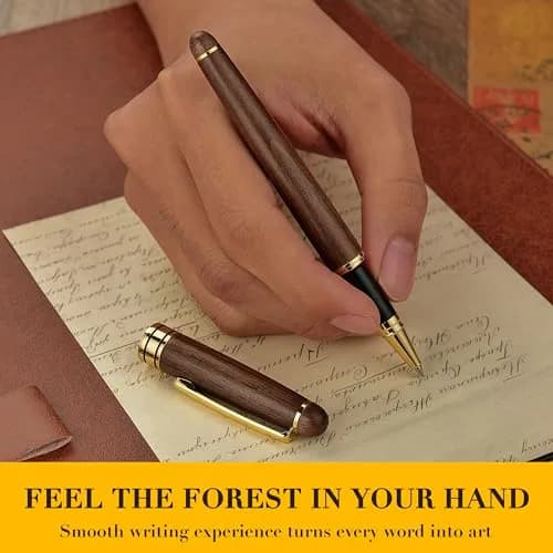 BEILUNER Walnut Wood Rollerball Pen Set | Vintage Handcrafted Writing Instrument for Professionals & Gift thumbnail 4
