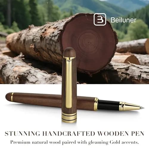 BEILUNER Walnut Wood Rollerball Pen Set | Vintage Handcrafted Writing Instrument for Professionals & Gift thumbnail 2