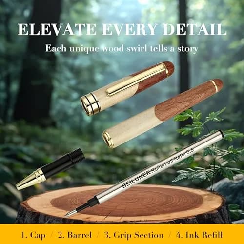 BEILUNER Luxury Wood Rollerball Pen Writing Set, Maple with Gold Finish | Vintage Handcrafted Gift thumbnail 6