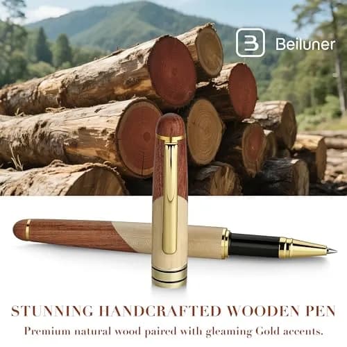 BEILUNER Luxury Wood Rollerball Pen Writing Set, Maple with Gold Finish | Vintage Handcrafted Gift thumbnail 2