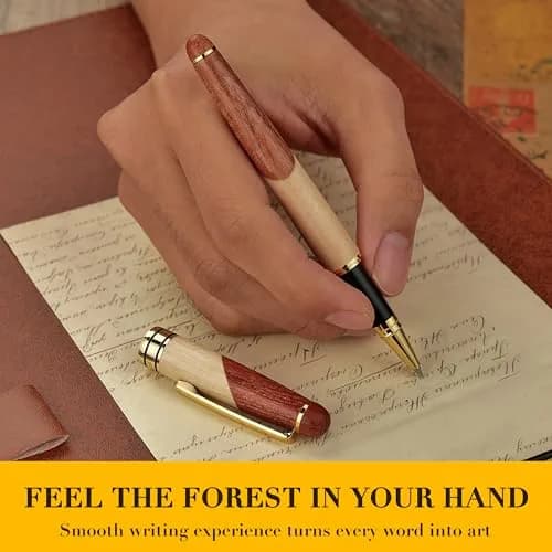 BEILUNER Luxury Wood Rollerball Pen Writing Set, Maple with Gold Finish | Vintage Handcrafted Gift thumbnail 4
