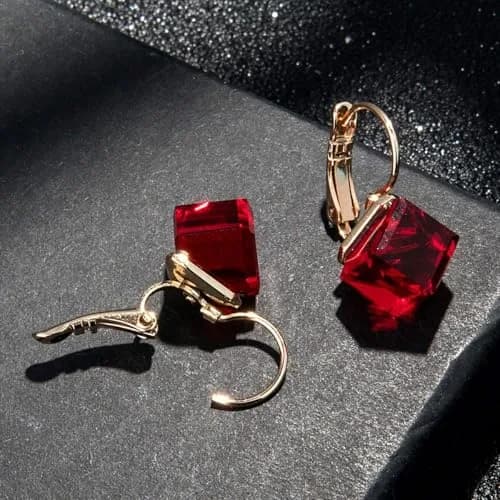 EVEVIC Austrian Crystal Cube Drop Leverback Earrings for Women | 14K Rose Gold Plated Hypoallergenic Jewelry thumbnail 5