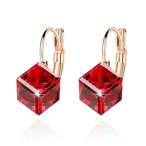 EVEVIC Austrian Crystal Cube Drop Leverback Earrings for Women | 14K Rose Gold Plated Hypoallergenic Jewelry thumbnail 1