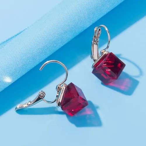 EVEVIC Austrian Crystal Cube Drop Leverback Earrings for Women | 14K Rose Gold Plated Hypoallergenic Jewelry thumbnail 7
