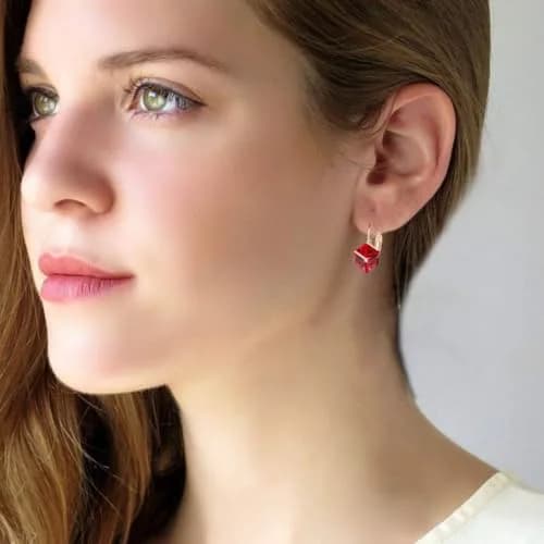 EVEVIC Austrian Crystal Cube Drop Leverback Earrings for Women | 14K Rose Gold Plated Hypoallergenic Jewelry thumbnail 2