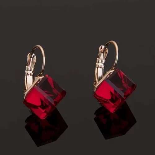 EVEVIC Austrian Crystal Cube Drop Leverback Earrings for Women | 14K Rose Gold Plated Hypoallergenic Jewelry thumbnail 3