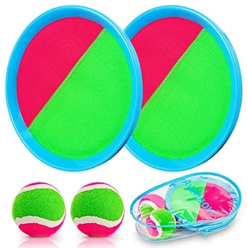 Ayeboovi Toss and Catch Ball Game Set with 2 Paddles & 2 Balls | Classic Outdoor Fun for Kids Ages 3-12 thumbnail 1