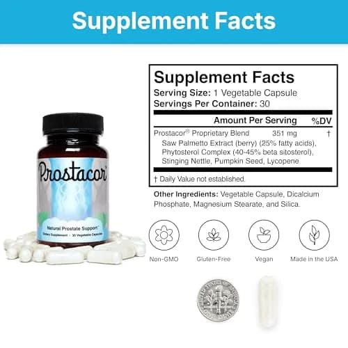 Prostacor Natural Prostate Support Supplement for Men, Vegan, Gluten-Free 30 Count (Pack of 1) | Supports Healthy Urine Flow, Fewer Urges, Bladder Control, and Uninterrupted, Restful Sleep Through the Night thumbnail 6