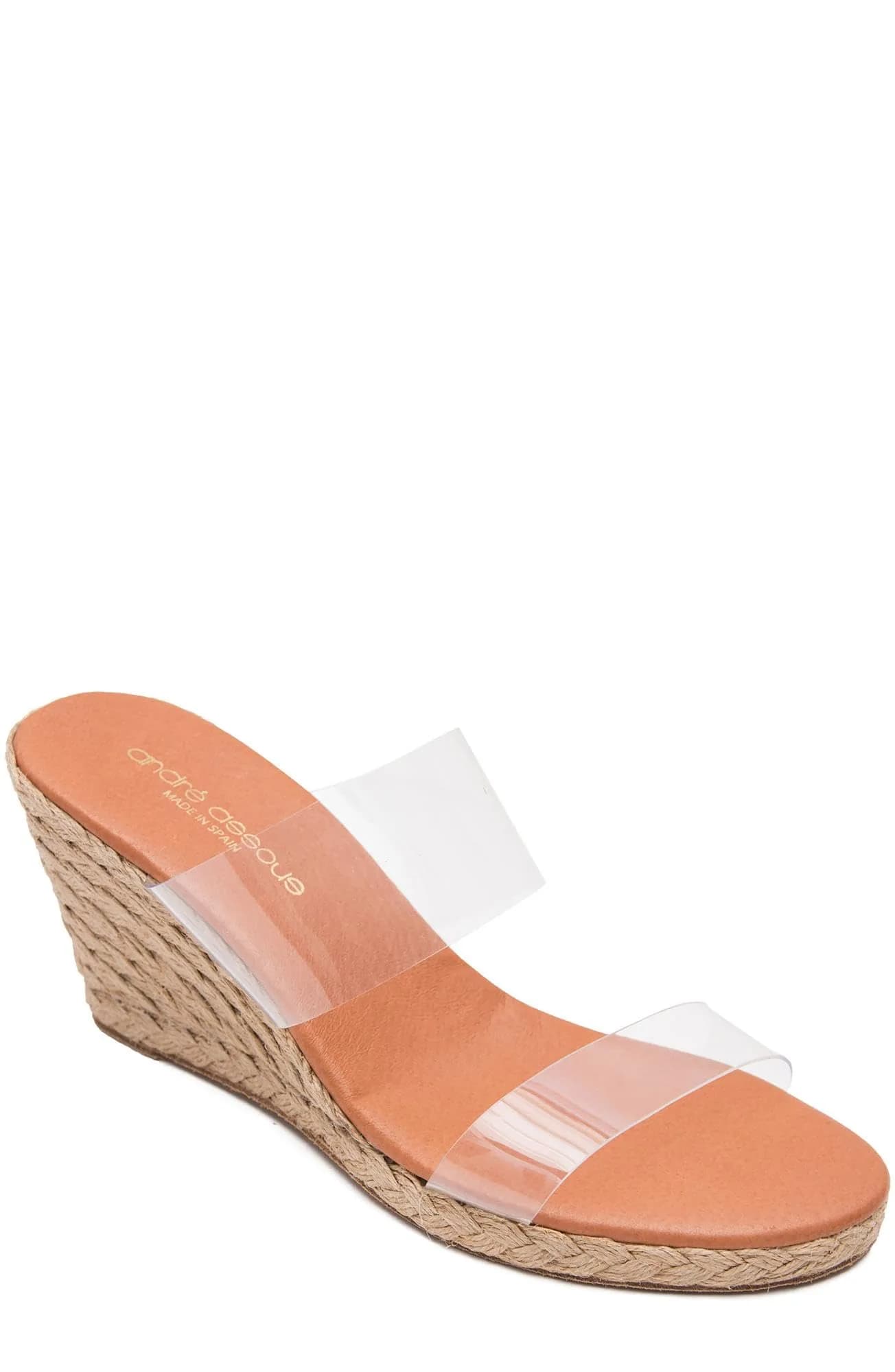 André Assous Anfisa Wedge, Clear, 7 | Elegant European Craftsmanship with Clear Vinyl Straps
