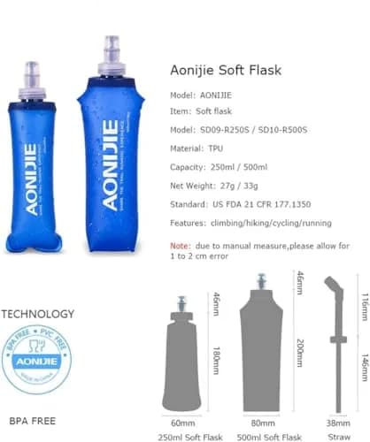 AONIJIE Soft Water Bottle 2 Pack 500ml | Collapsible, BPA-Free Hydration Flask for Cycling & Outdoors thumbnail 3