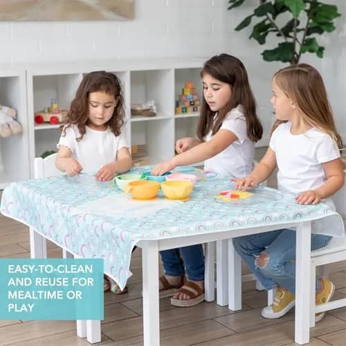 Bumkins Splat Mat 42x42 Inch Waterproof Reusable Fabric for Kids, Arts & Crafts, Playtime, Rainbow Blue thumbnail 4