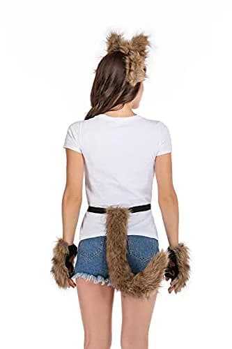 HAOAN Gray Apparel Costume Set for Women & Men | Animal Tail & Ears, Gloves, Adjustable Fit thumbnail 6