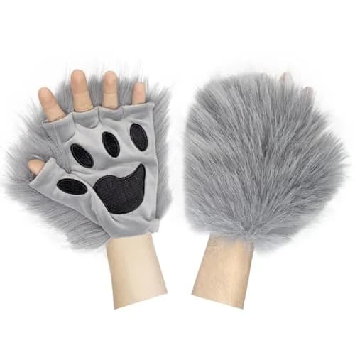 HAOAN Gray Apparel Costume Set for Women & Men | Animal Tail & Ears, Gloves, Adjustable Fit thumbnail 2