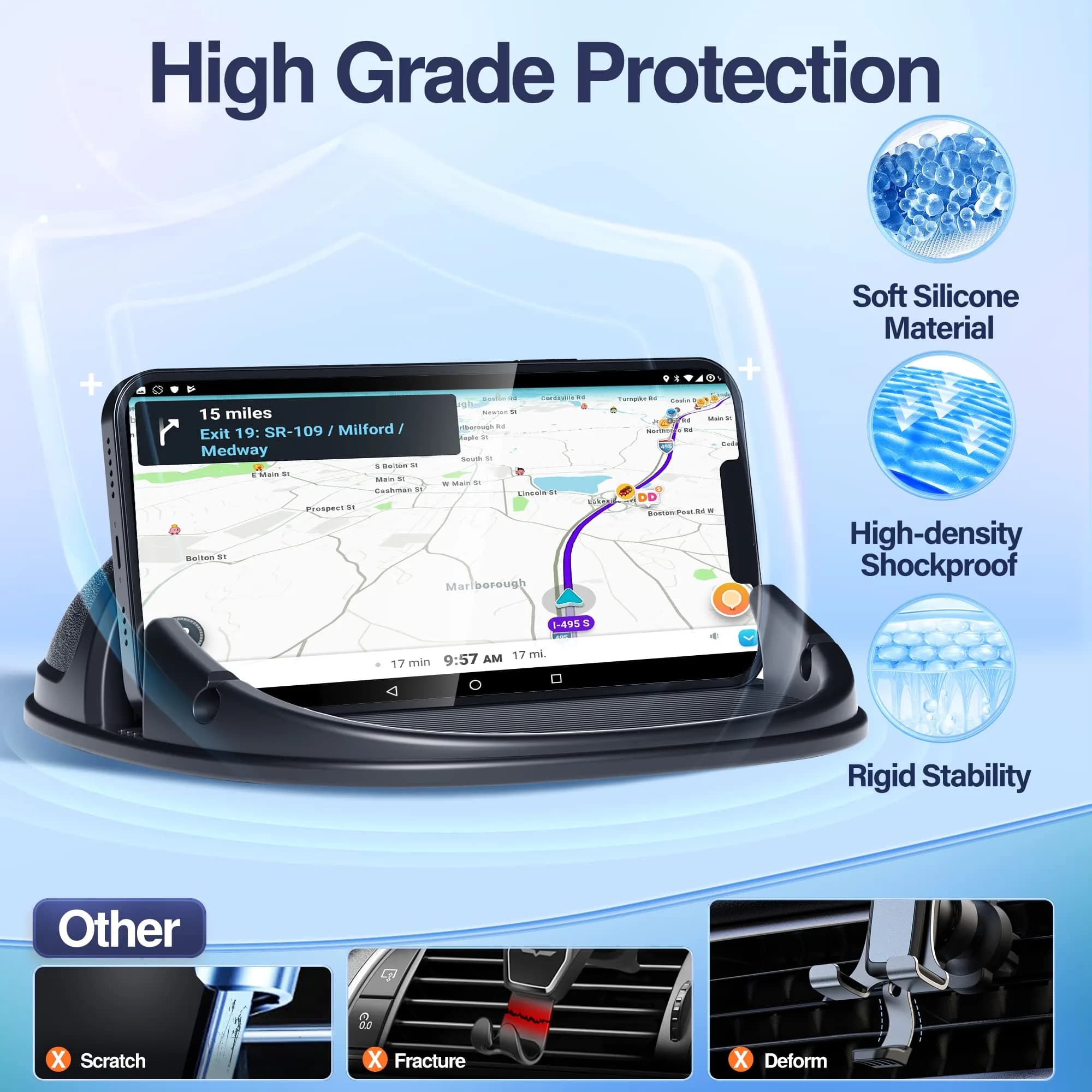 Loncaster Black Silicone Car Phone Holder Mat 12mm Thick | Grips Phones Securely on Dashboard thumbnail 4