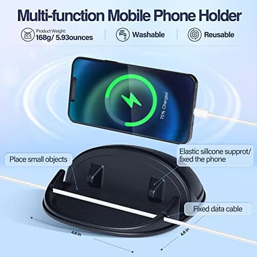 Loncaster Black Silicone Car Phone Holder Mat 12mm Thick | Grips Phones Securely on Dashboard thumbnail 5