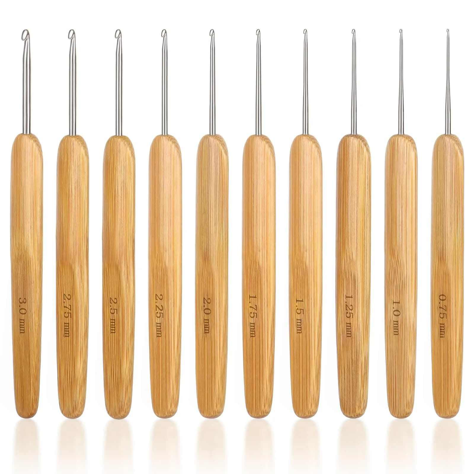 Katech Crochet Hook Set for Beginners, 10 Sizes, Ergonomic Wooden Handles | Durable Stainless Steel, Ideal for Fine Work — Bamboo