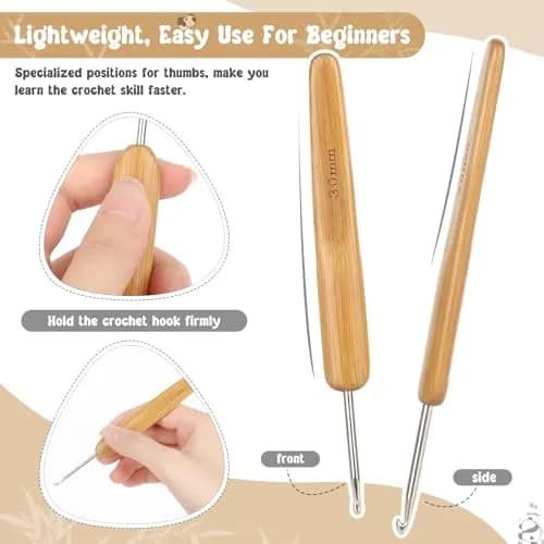 Katech Crochet Hook Set for Beginners, 10 Sizes, Ergonomic Wooden Handles | Durable Stainless Steel, Ideal for Fine Work thumbnail 2