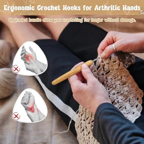 Katech Crochet Hook Set for Beginners, 10 Sizes, Ergonomic Wooden Handles | Durable Stainless Steel, Ideal for Fine Work thumbnail 3