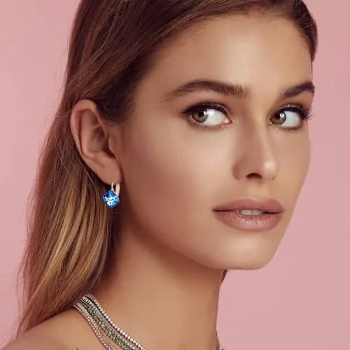 EVEVIC Austrian Crystal Cube Drop Leverback Earrings for Women | 2.29cm (0.9 in) x 1.52cm (0.6 in) Blue Crystal thumbnail 2