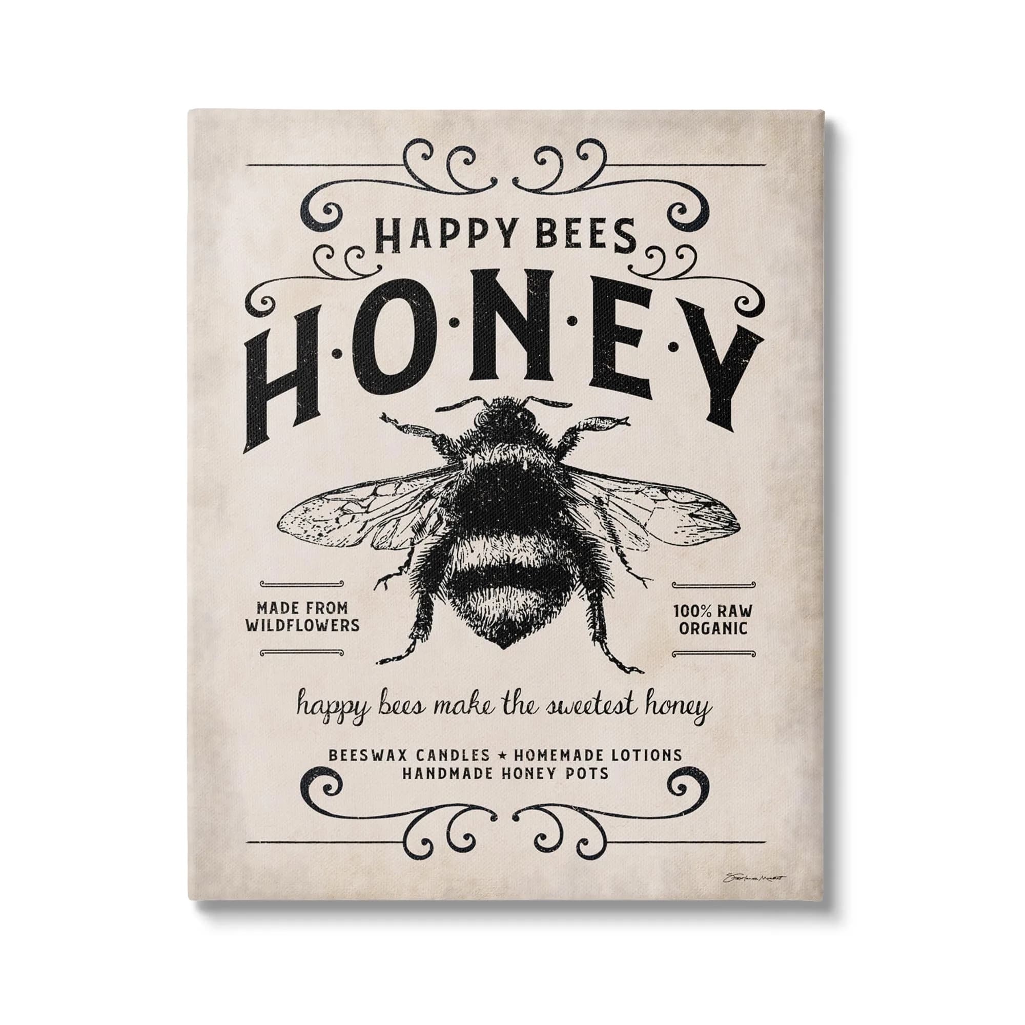 Stupell Industries Honey Bee Rustic Farm Textured Canvas Art 20"L x 16"W | Ready to Hang, Made in USA — Unframed