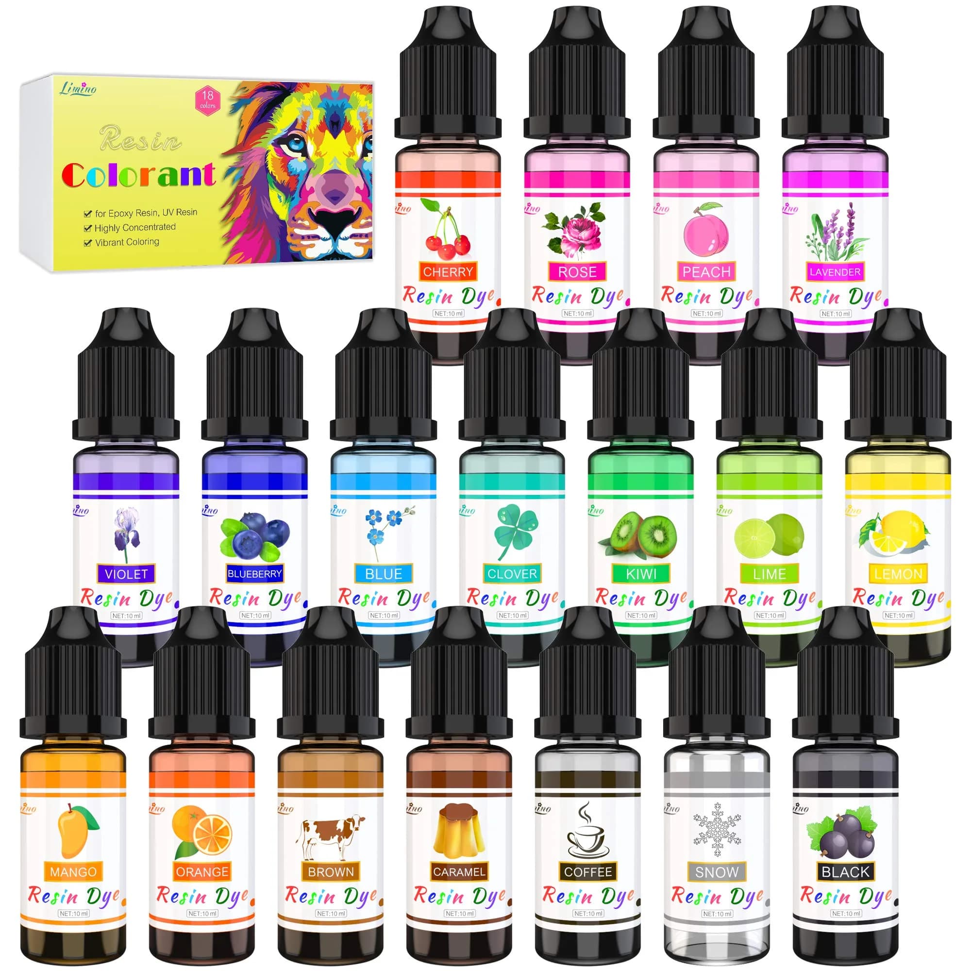 Limino Liquid Dye 0.35 oz | 18 Vibrant Epoxy UV Resin Colors for Art & Crafts — Red
