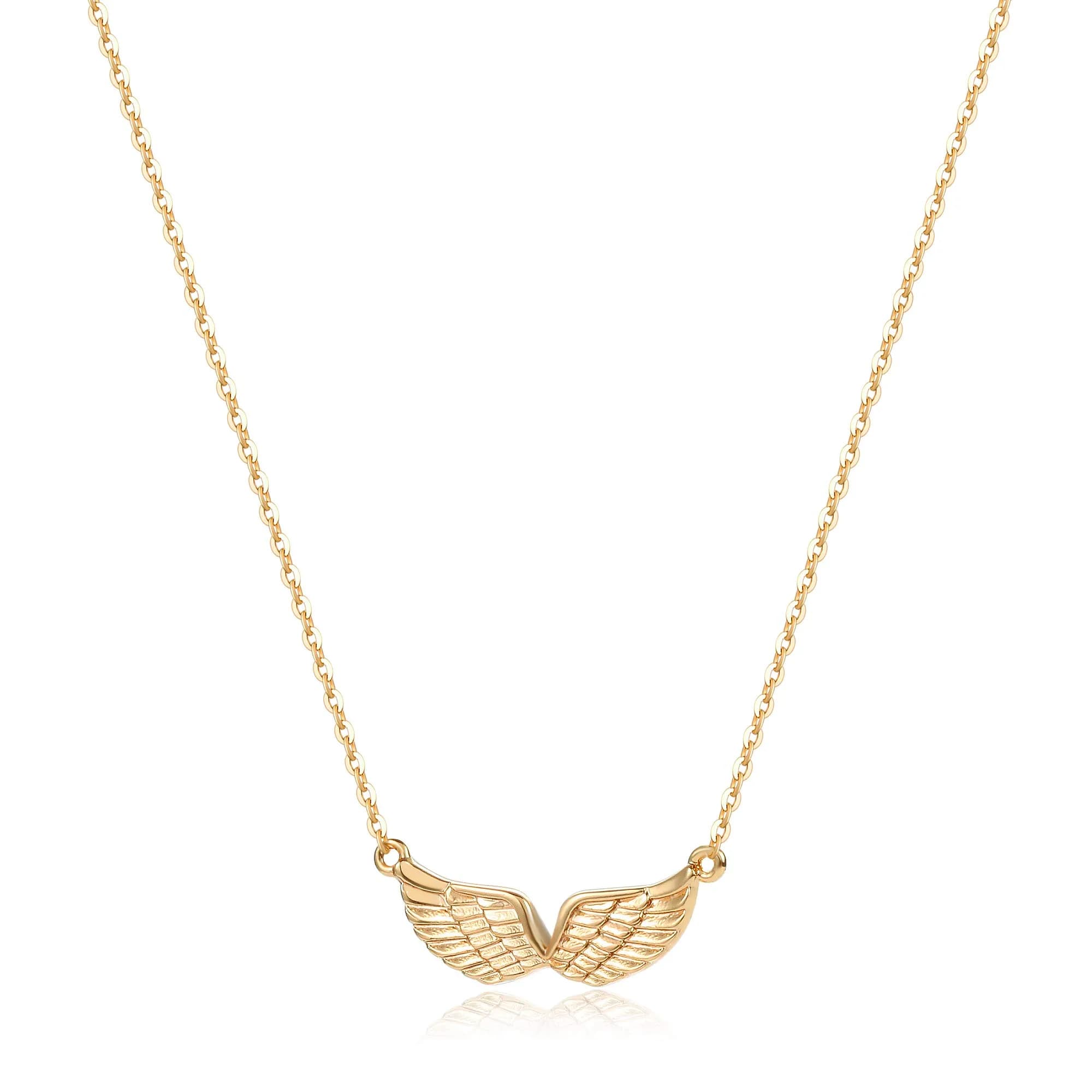 MEVECCO Dainty Angel Wings Necklace for Women | 18K Gold Plated Brass, 40.4 cm (15.7 in) Chain with 5 cm (2 in) Extender — Gold