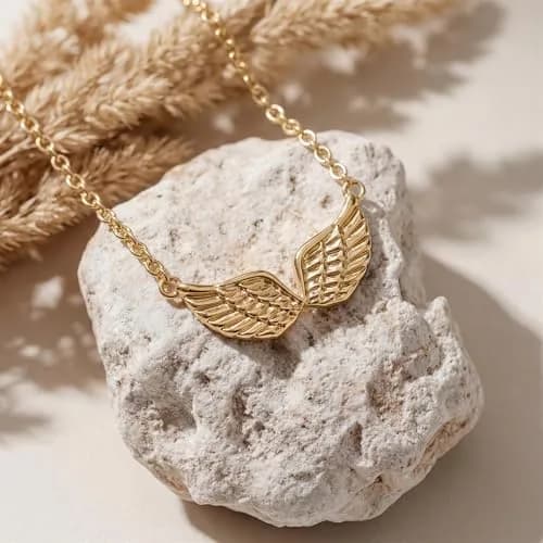MEVECCO Dainty Angel Wings Necklace for Women | 18K Gold Plated Brass, 40.4 cm (15.7 in) Chain with 5 cm (2 in) Extender thumbnail 4