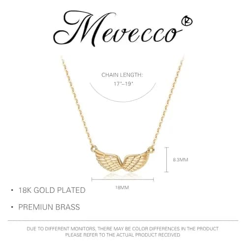 MEVECCO Dainty Angel Wings Necklace for Women | 18K Gold Plated Brass, 40.4 cm (15.7 in) Chain with 5 cm (2 in) Extender thumbnail 7