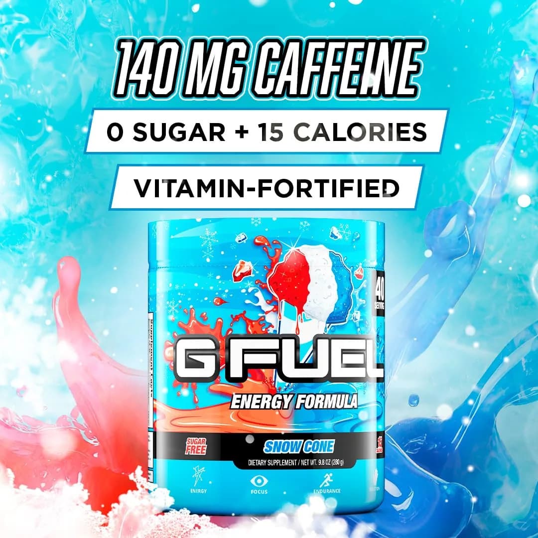 G Fuel Snow Cone Energy Drink Powder 9.9oz | Sugar-Free Focus & Antioxidants thumbnail 2
