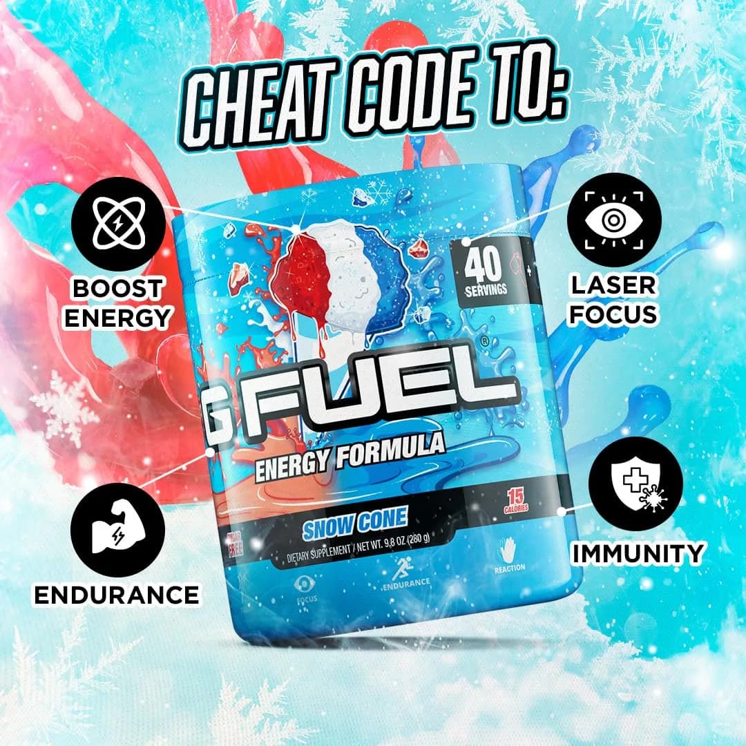 G Fuel Snow Cone Energy Drink Powder 9.9oz | Sugar-Free Focus & Antioxidants thumbnail 3