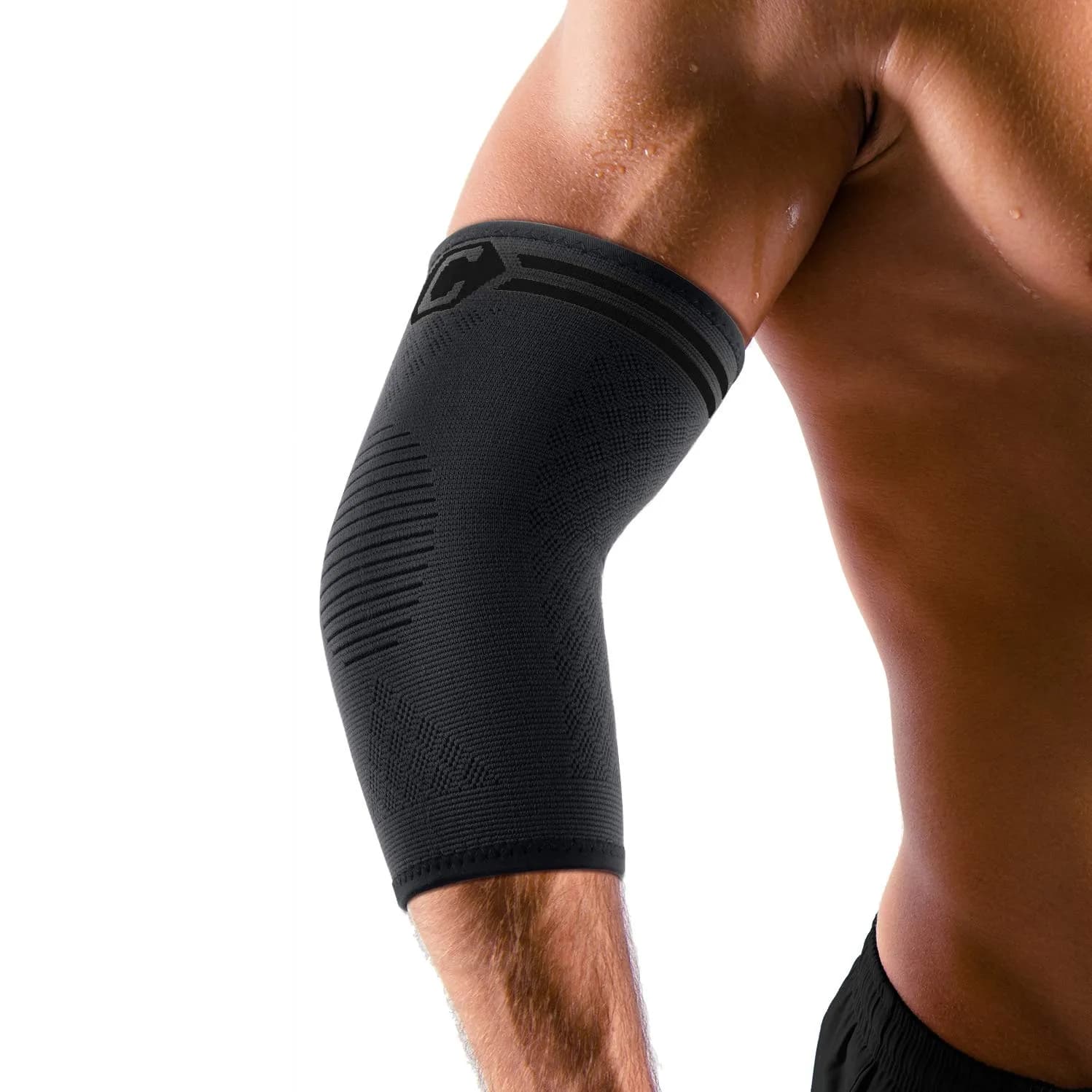 CAMBIVO Elbow Brace Compression Sleeve 2 Pack, Tennis & Golfer's Elbow Support, Large (20cm/7.8in) — Black