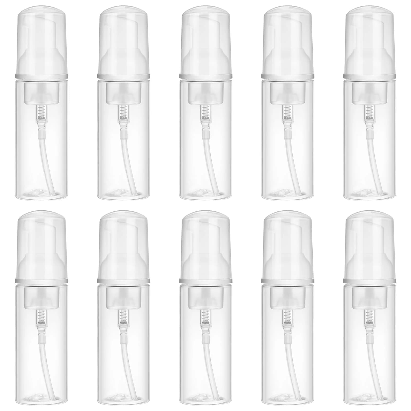 JIUZHU 10 Pcs 2oz (60ml) Clear PET Foaming Soap Pump Bottles | BPA-Free for Travel & Cosmetics — Transparent