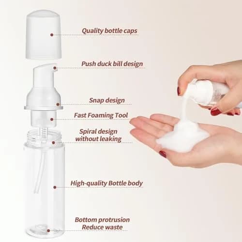JIUZHU 10 Pcs 2oz (60ml) Clear PET Foaming Soap Pump Bottles | BPA-Free for Travel & Cosmetics thumbnail 5