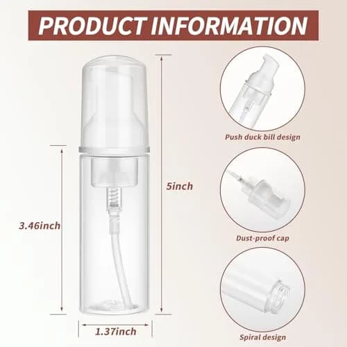 JIUZHU 10 Pcs 2oz (60ml) Clear PET Foaming Soap Pump Bottles | BPA-Free for Travel & Cosmetics thumbnail 2