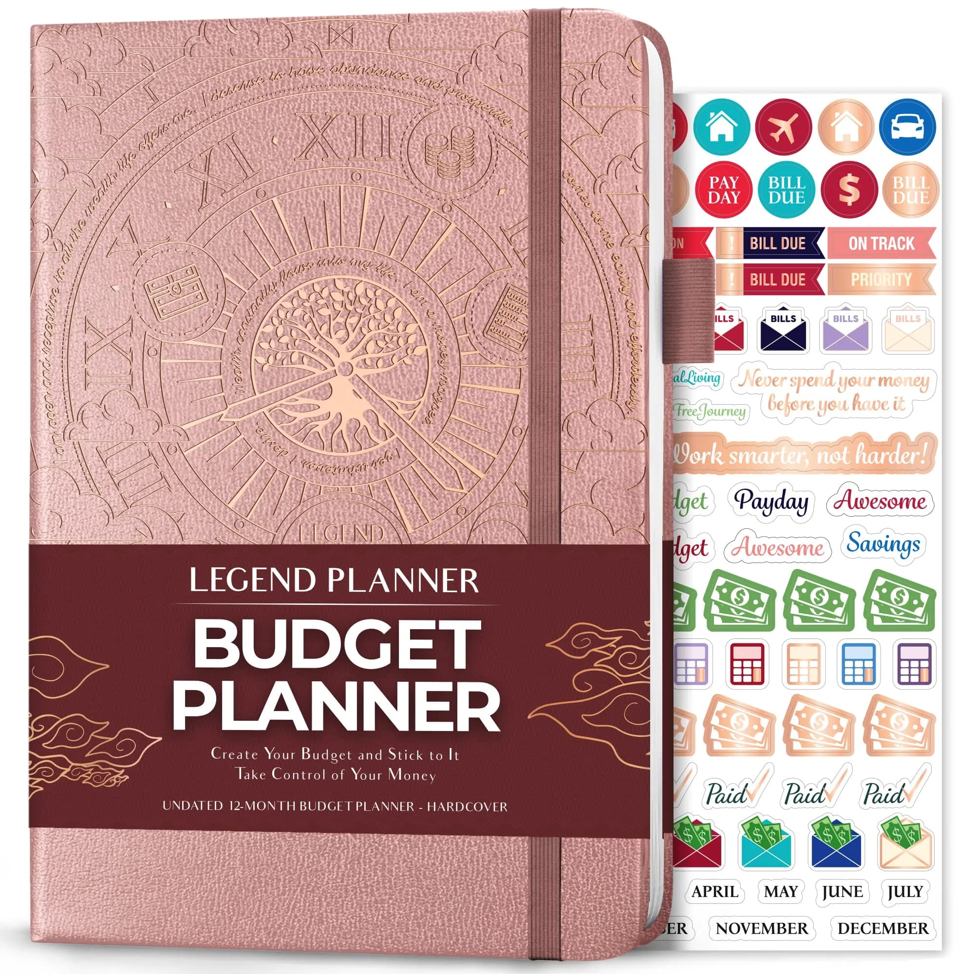 Legend Budget Planner Undated Monthly Budgeting & Bill Book Rose Gold A5 (5.5 x 8.3 in) | Organize Finances & Track Spending — Rose Gold - Gold Foil