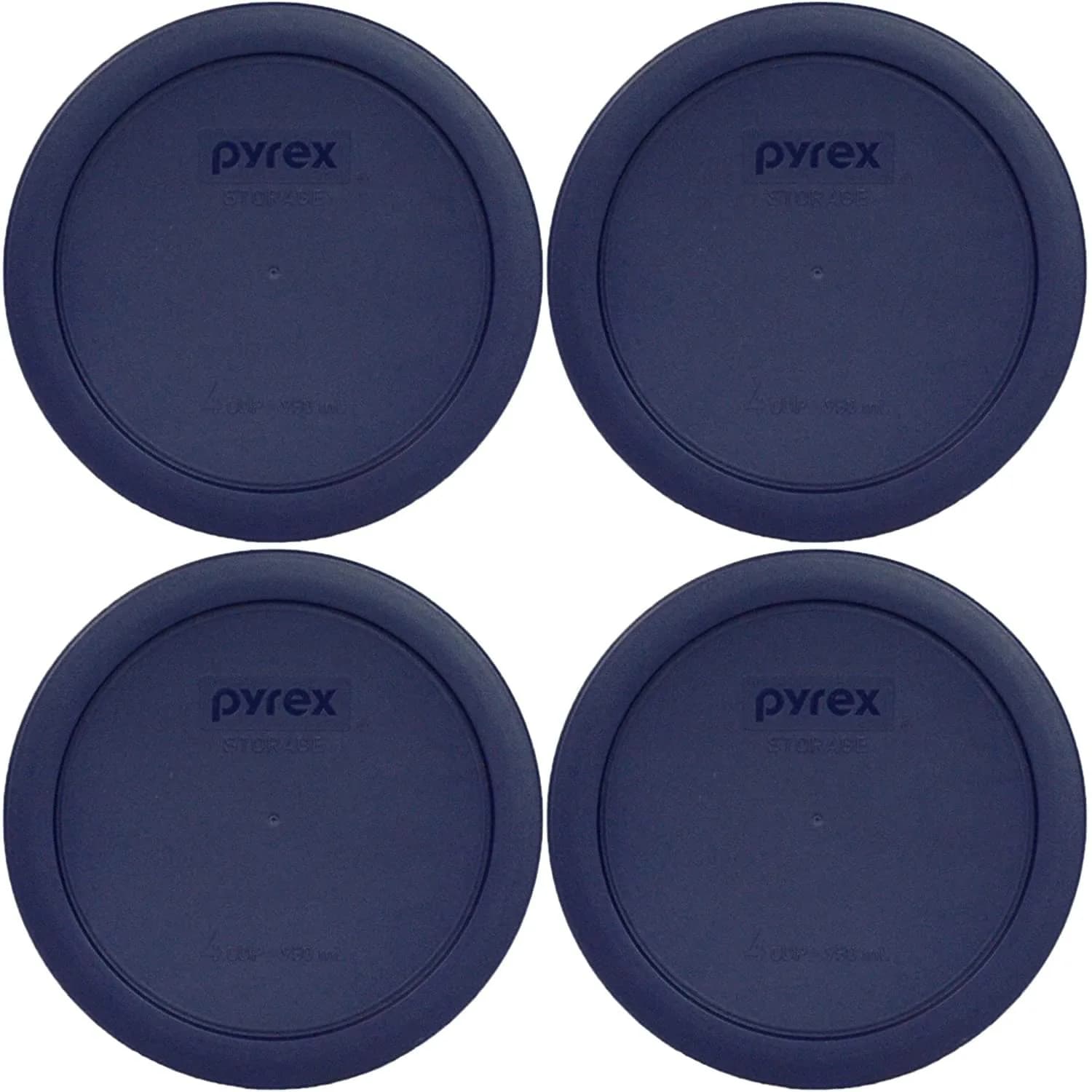 Pyrex 7201-PC 4-Cup Blue Food Storage Lid (4-Pack) 16.7cm x 16.7cm | Airtight Seal for Pyrex Bowls — Dark Blue