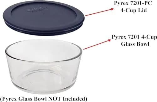 Pyrex 7201-PC 4-Cup Blue Food Storage Lid (4-Pack) 16.7cm x 16.7cm | Airtight Seal for Pyrex Bowls thumbnail 3