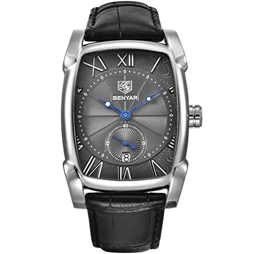 BENYAR Classic Rectangle Vintage Design Watch for Men | 41.7mm Case, Genuine Leather Strap, 30M Water Resistance thumbnail 1