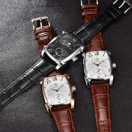BENYAR Classic Rectangle Vintage Design Watch for Men | 41.7mm Case, Genuine Leather Strap, 30M Water Resistance thumbnail 3