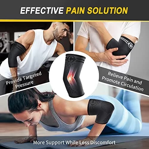 CAMBIVO Elbow Brace Compression Sleeve 2 Pack Black Medium | Graduated Compression for Daily Pain Relief thumbnail 7