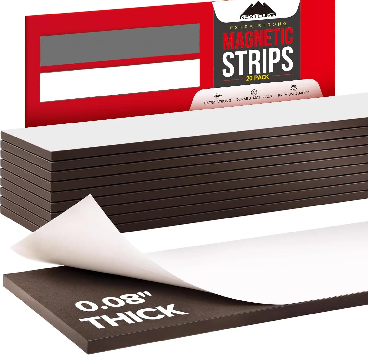 NextClimb Magnetic Tape Strips with Adhesive Backing | Strong Adhesive Magnets for Crafts | Flat No-Roll Flexible Sticky Magnet Sheet Stickers for Wall, Whiteboard, Fridge (20 Tape Strips - 6" / 15.24 cm) — 20 Tape Strips - 6"